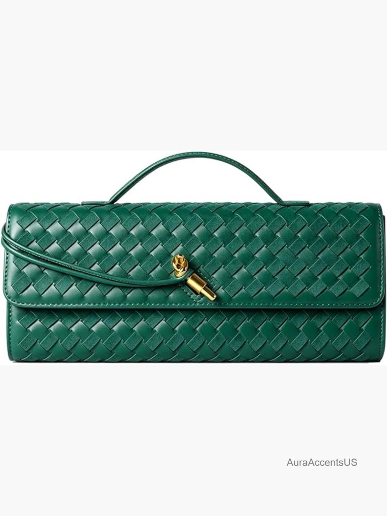 Woven Clutch Purse - Designer Shoulder Handbag Crossbody With Detachable Chain